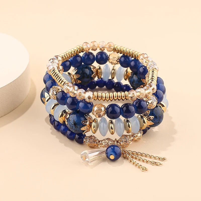 4Pcs New Tassel Charm Beads Bracelet Set For Women Colorful   Glass Beaded Chain Bangle Female Bohemian Jewelry