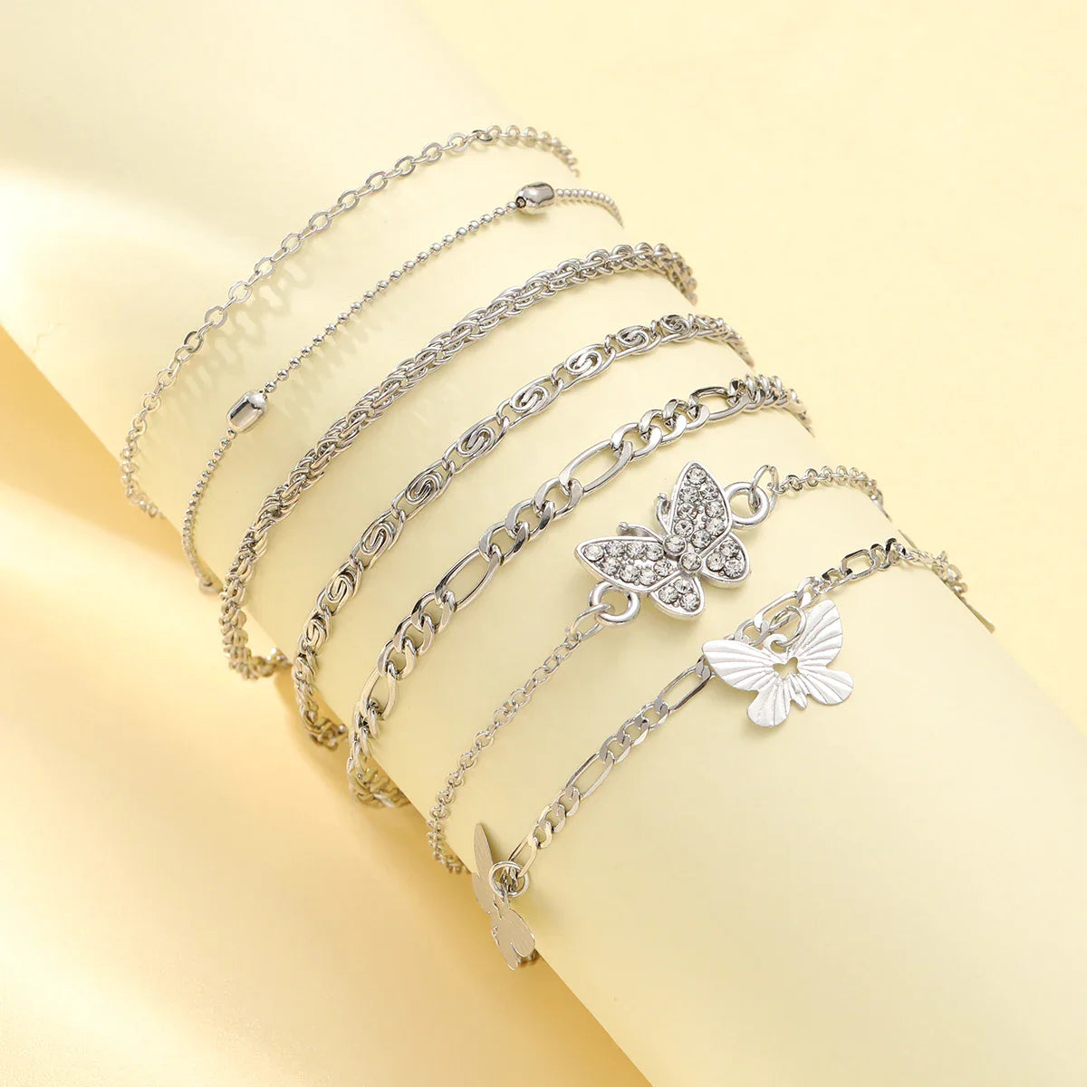 Bohemian Summer Beach Anklet Set For Women Vintage Silver Color Pearl Butterfly Star Heart Pendant Charm Chain On Leg Jewelry