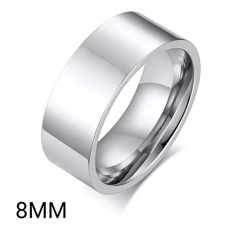 2mm 4mm 6mm 8mm Stainless Steel Wedding Ring for Women Flat Finger Rings Fashion Bijoux Femme Engagement Jewelry