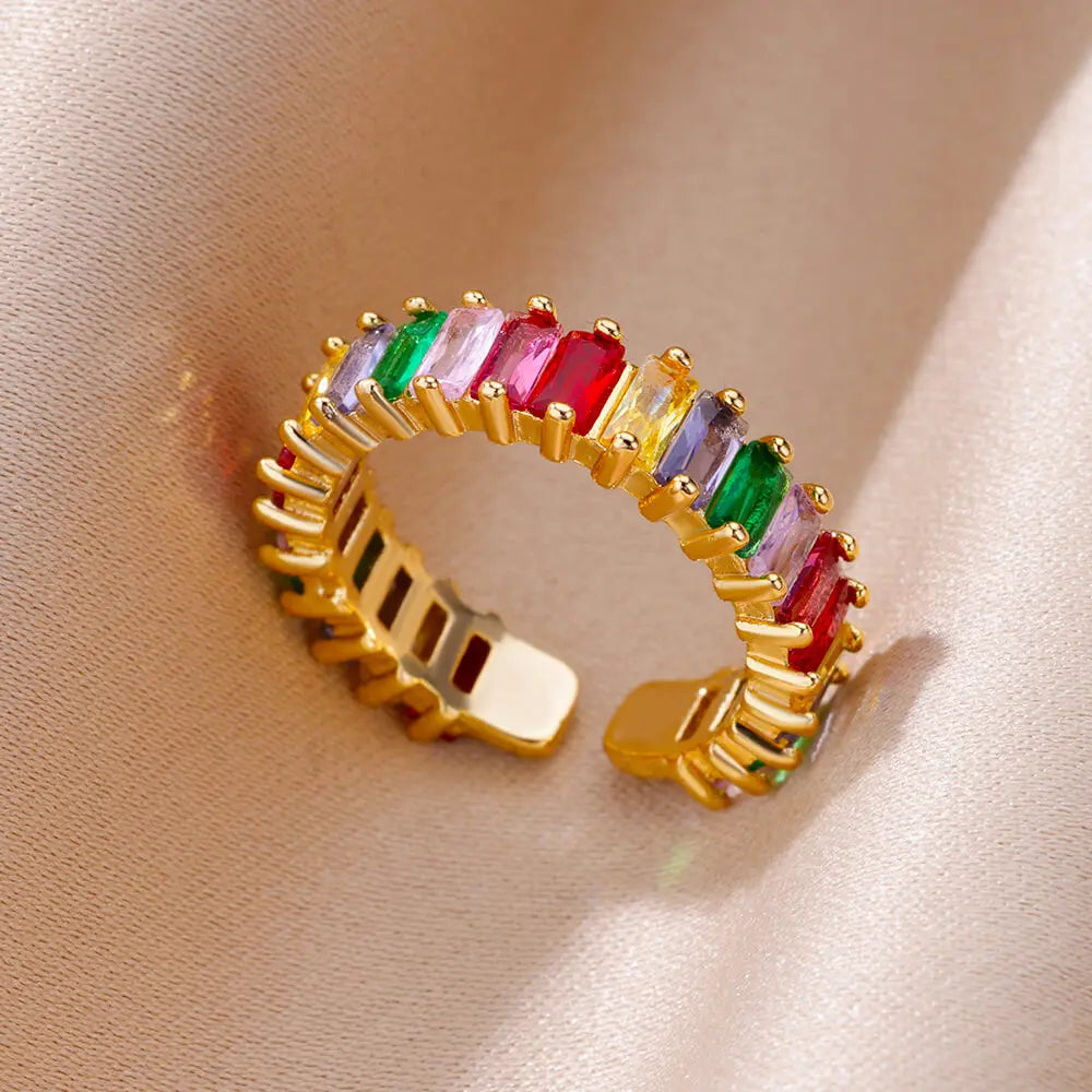 Anillos Gold Color Cubic Zirconia Chic Rings For Women 2025 Punk Elegant Wedding Party Aesthetic Stainless Steel Ring Jewelry