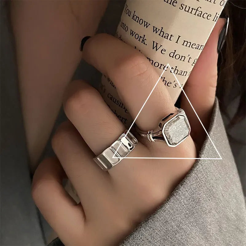 925 Sterling Silver plated Ring for Women Girl Gift Blace Stone Crystal Glaze Retro Punk Open Jewelry Dropship Wholesale