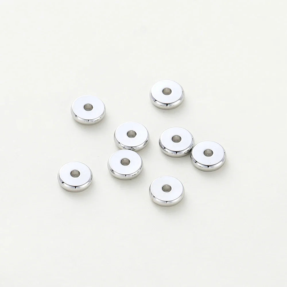 50pcs/lot 14K/18K Gold Color Plated Brass 4mm 5mm 6mm Round Spacer Beads Flat Bracelet Beads for DIY Jewelry Accessories