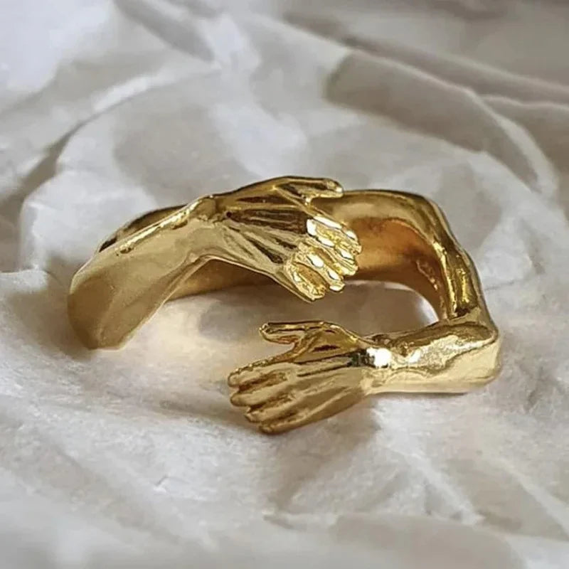 Gothic Hug Muscle Hands Rings For Women Men Adjustable Open Hug Hands Ring Party Wedding Couple Vintage Jewelry Anillos Bague