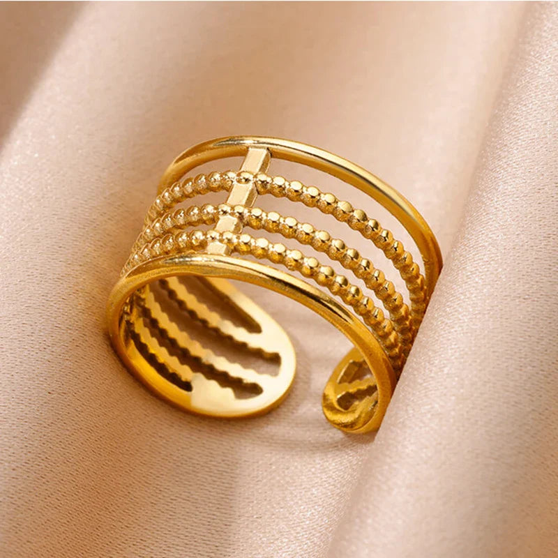 Anti-Stress Rotating Beads Rings for Women Men Gold Color Stainless Steel Double Smooth Beads Finger Ring Party Jewelry Gift