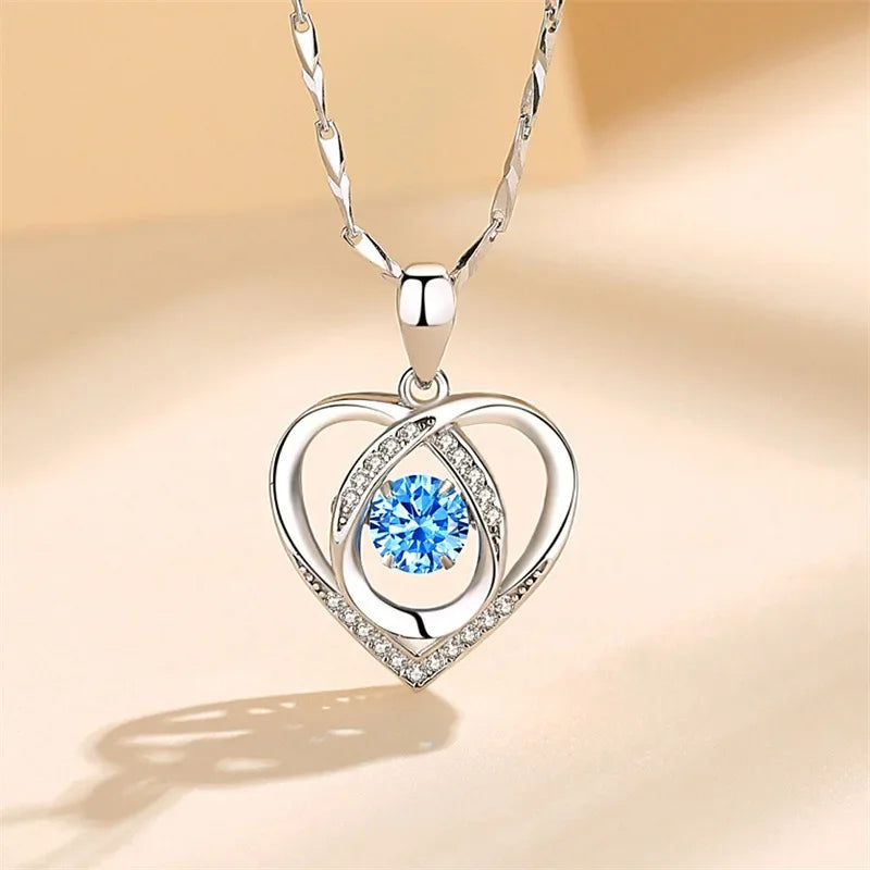 925 Sterling Silver Heart Shaped Necklace Bracelet Set for Women Vintage Korean Crystal Bracelets High Quality Set Party Jewelry