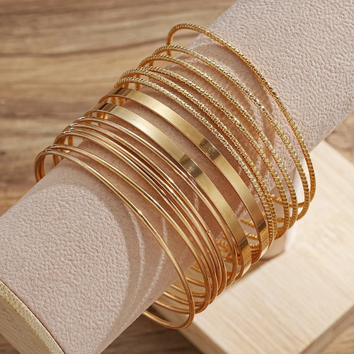 14 Pcs Trendy Exaggerated Metal Bracelet Set For Women Boho Thick Charm Curb Cuban Bracelet Bangles Fashion Jewelry Gift 2024