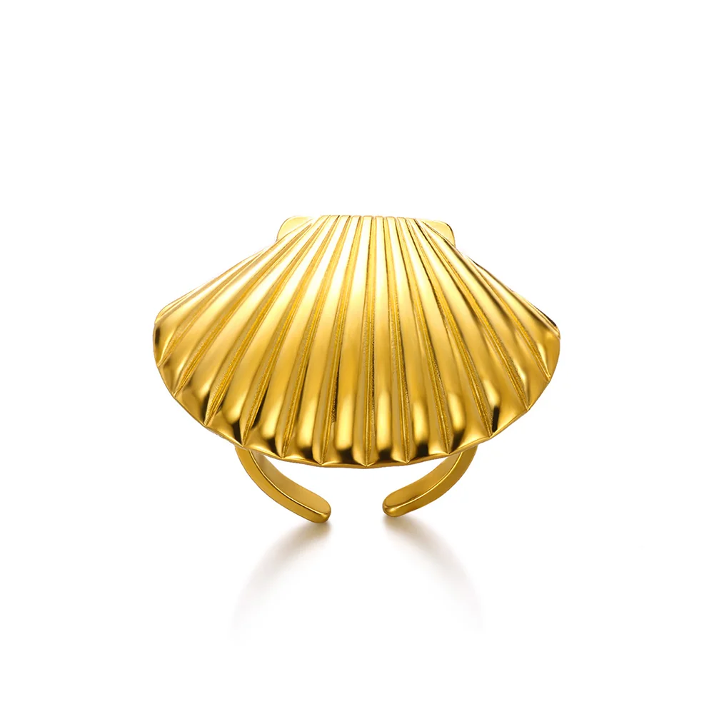 316L Stainless Steel Starfish Shell Rings for Women Gold Color Open Finger Ring Femme Trendy Summer Vacation Ocean Jewelry Gift