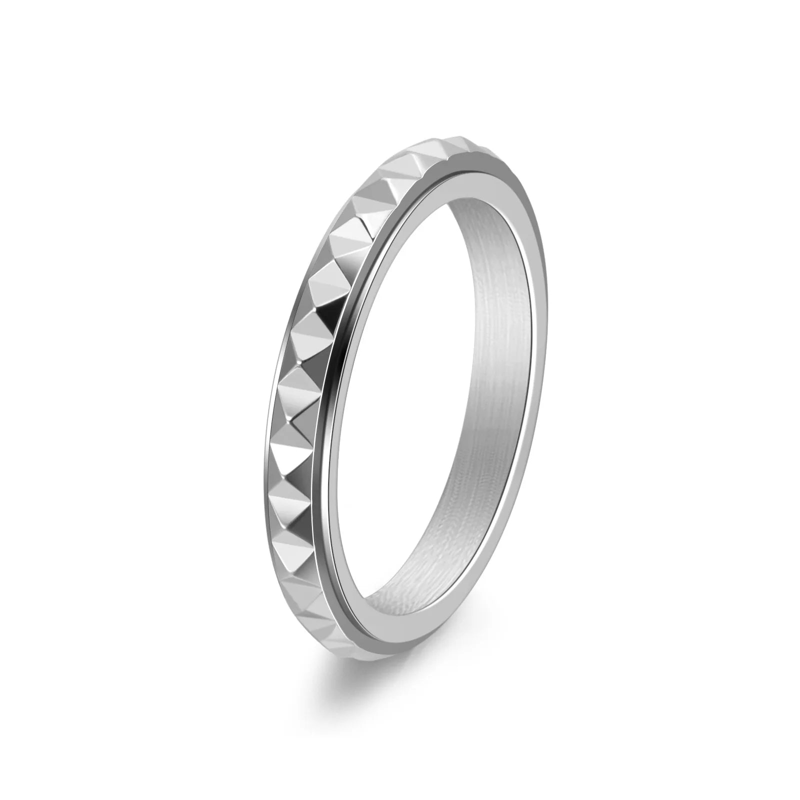 3mm Thin Stainless Steel Pyramids Spinner Ring Wedding Band for Women Girl Size 5-12
