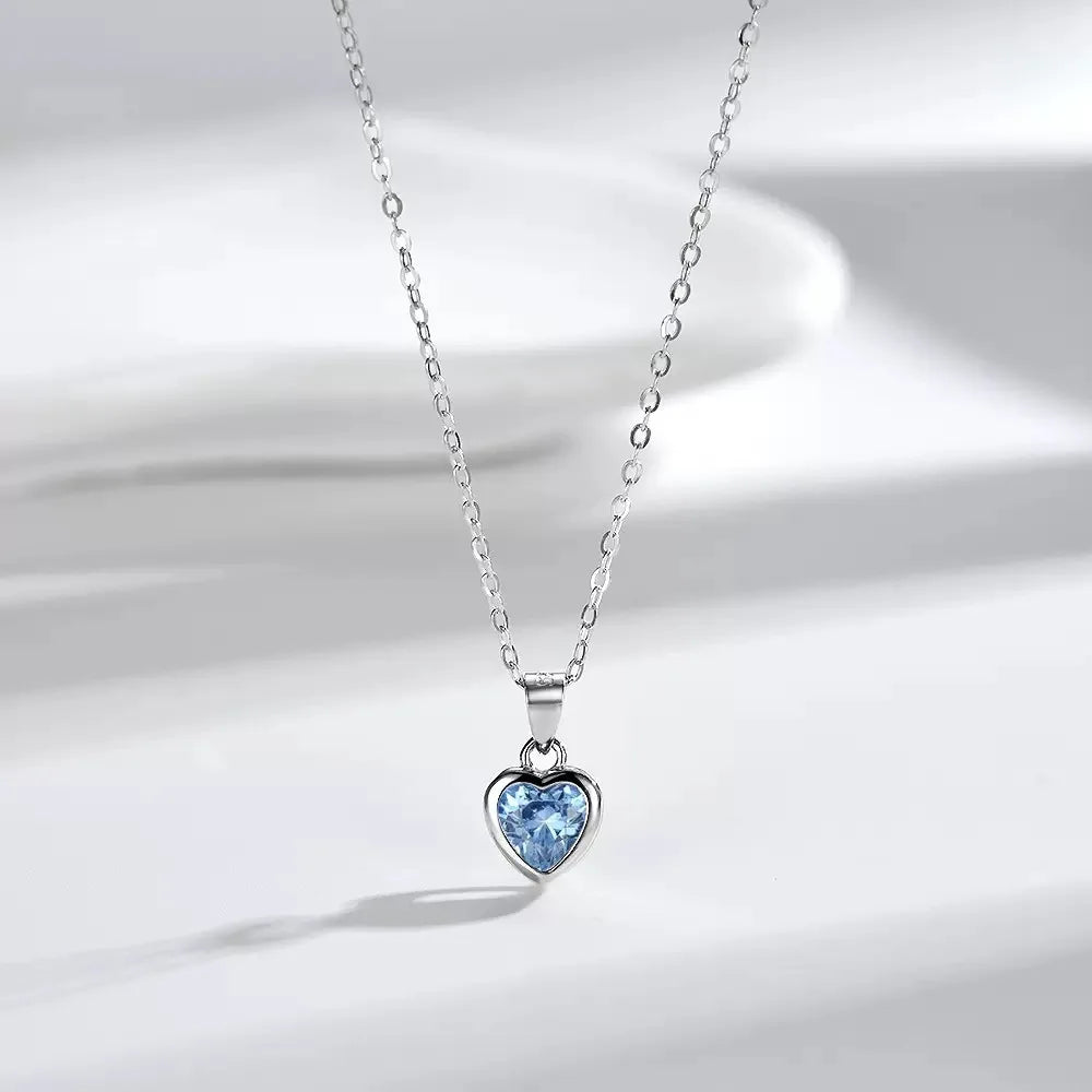 925 Sterling Silver Red Greem Blue Heart Zircon Neck Chain Pendants Necklaces For Women Luxury Jewelry Accessories Argent 925
