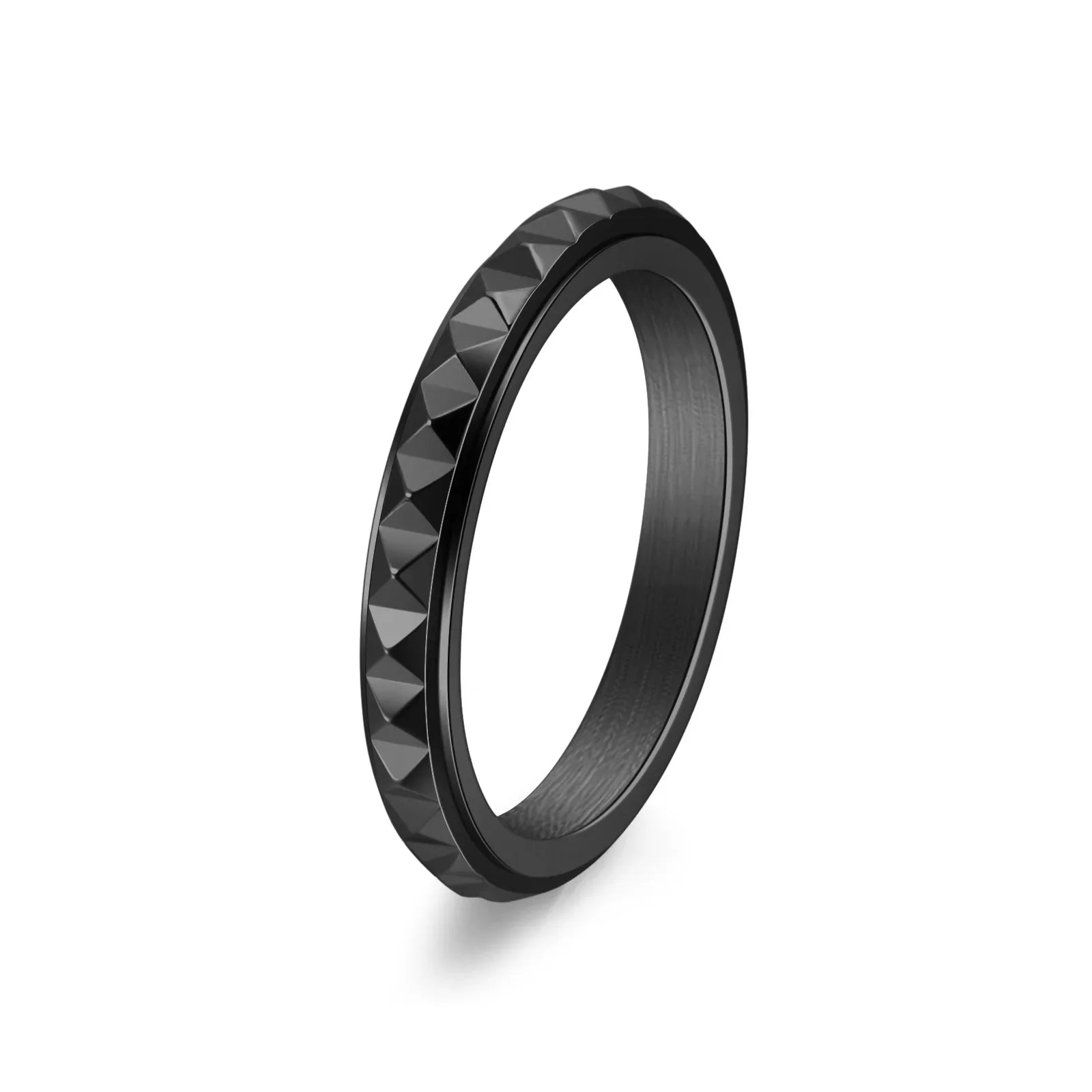 3mm Thin Stainless Steel Pyramids Spinner Ring Wedding Band for Women Girl Size 5-12