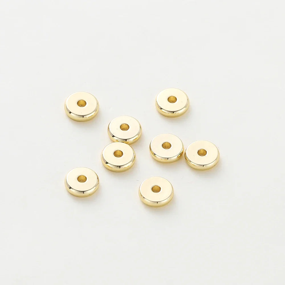 50pcs/lot 14K/18K Gold Color Plated Brass 4mm 5mm 6mm Round Spacer Beads Flat Bracelet Beads for DIY Jewelry Accessories