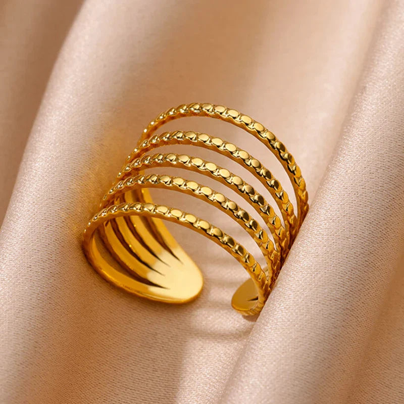 Anti-Stress Rotating Beads Rings for Women Men Gold Color Stainless Steel Double Smooth Beads Finger Ring Party Jewelry Gift