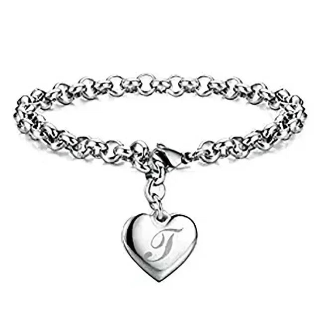 925 Sterling silver Fine 26 Letter women men chain Bracelet Charm Heart Cute wedding Personality Jewelry lady gift party 20cm