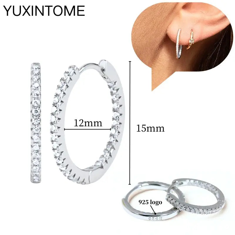 925 Sterling Silver Ear Needle Fashion Hoop Earrings White Crystal Luxury Women's Silver Earrings Wedding Women's Jewelry Gift