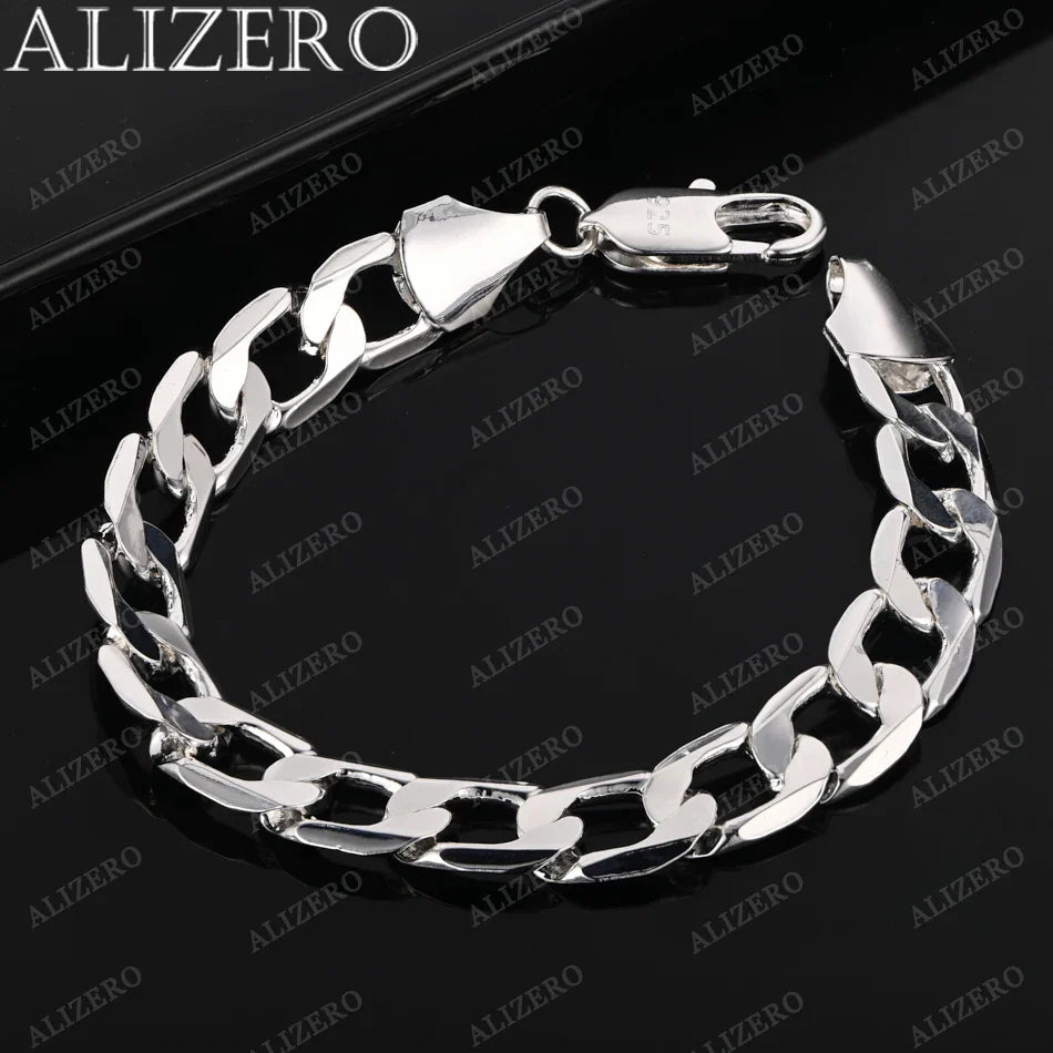 ALIZERO 925 Sterling Silver Bracelet 4/6/8/10/12mm Side Chain Bracelets For Men Women Fashion Fine Jewelry Wholesale