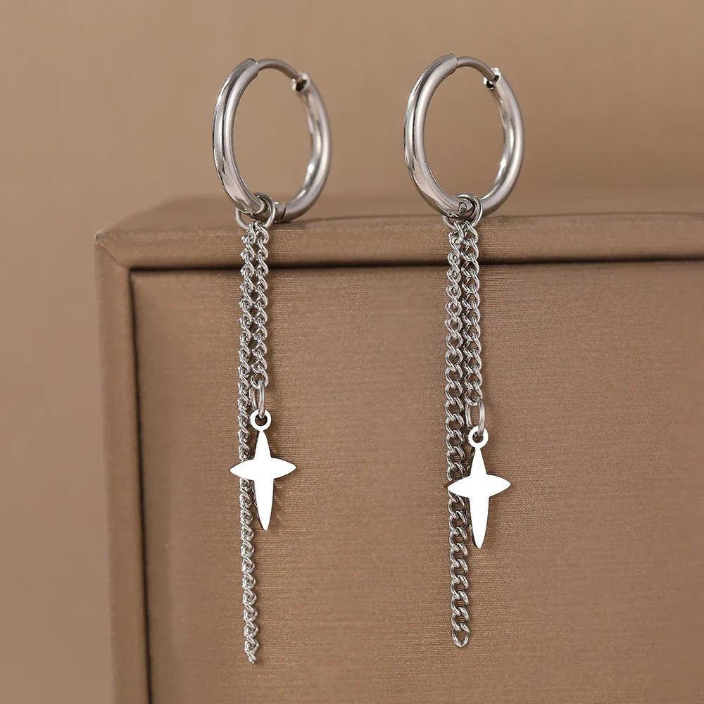 Aomogo Stainless Steel Earrings Minimalist Geometric Hexagonal 3D Design Gothic-Style Fashion Dangle Earrings Women's Jewelry