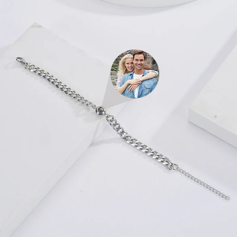 Custom Bracelet with Picture Inside Titanium Steel Cuban Link Chain Bracelet with Personalized Photo Projection for Men Women
