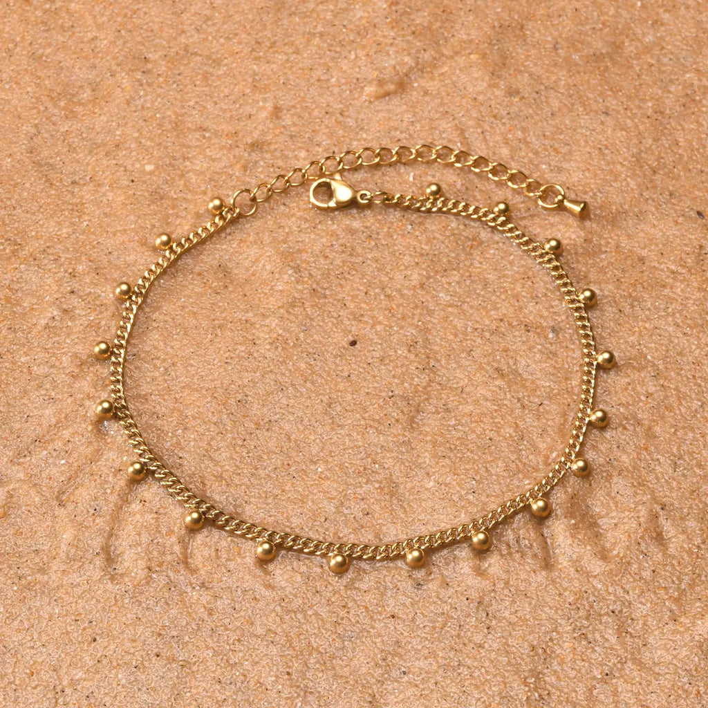 Anklet Bracelet on Legs Stainless Steel ,waterproof Adjustable Beach Beaded Ball Cuban Link Summer Boho Foot Jewelry for Women
