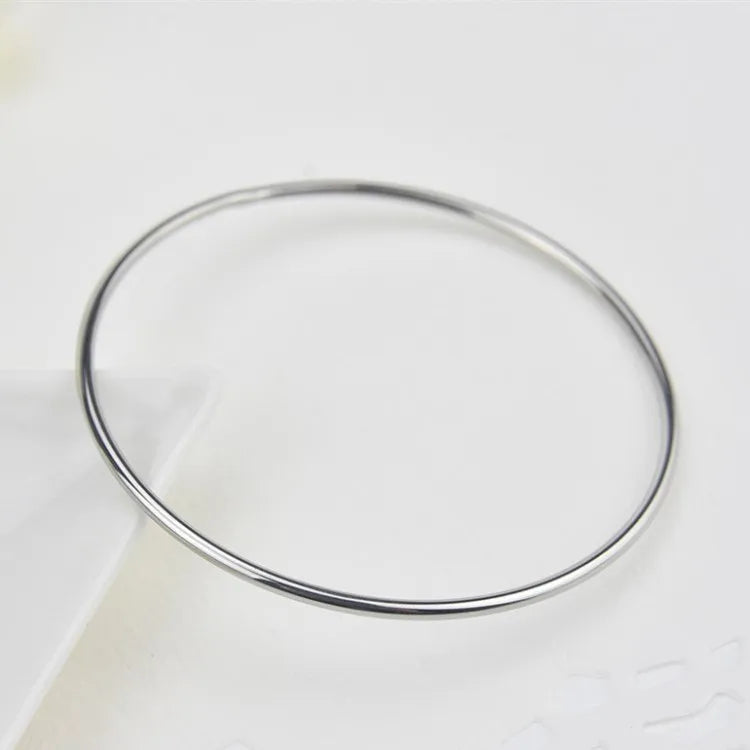 55mm/60mm/65mm Stainless Steel 2mm Thin Plain Polished Slip On Bangle Bracelet for Women Girl