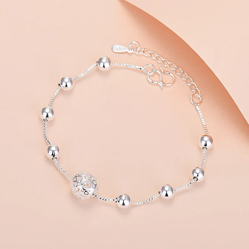 925 Sterling Silver Lucky Bead Charm Bracelets Woman Couple Chain Round Bangles Luxury Jewelry Accessories Wholesale