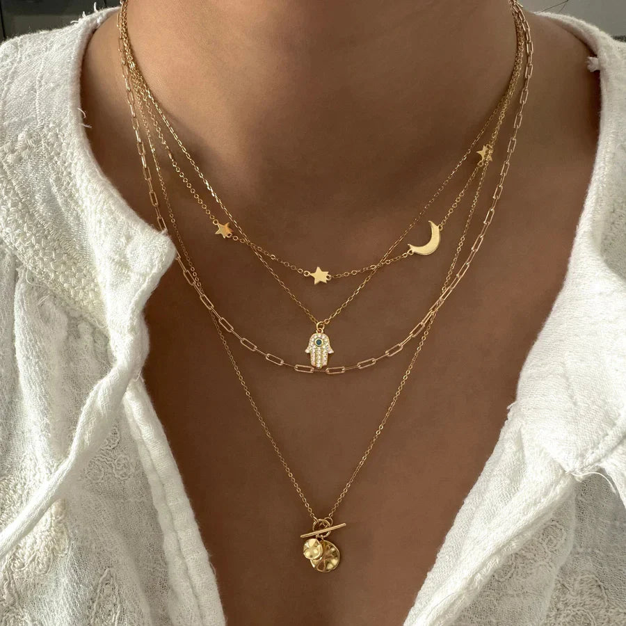 Bohemian Gold Color Multilayer Handmade Chain Vintage Fashion Crystal Pendant Necklaces Sets Jewelry For Women Accessories 2024