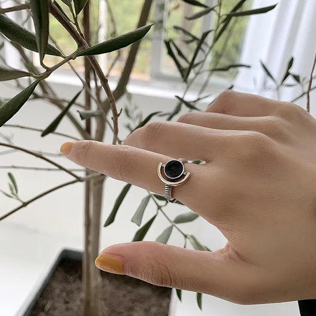 925 Sterling Silver plated Ring for Women Girl Gift Blace Stone Crystal Glaze Retro Punk Open Jewelry Dropship Wholesale