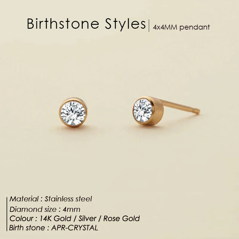 316 Stainless Steel Birthstone Ear Stud Piercing Gun Gold Color Push-Back Earrings Piercing Safe For Baby And Women Gift Jewelry