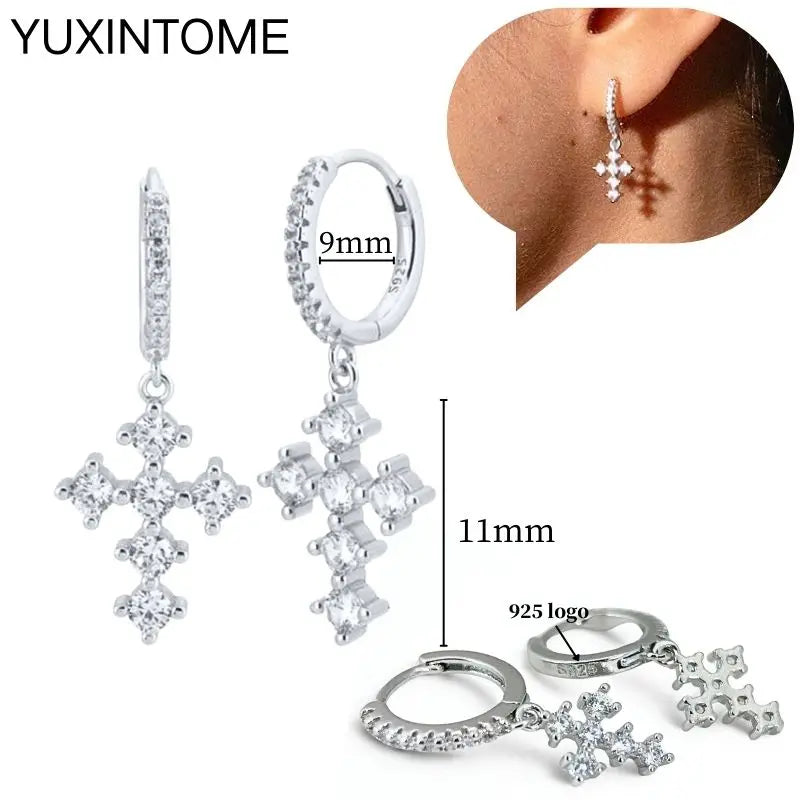 925 Sterling Silver Ear Needle Fashion Hoop Earrings White Crystal Luxury Women's Silver Earrings Wedding Women's Jewelry Gift
