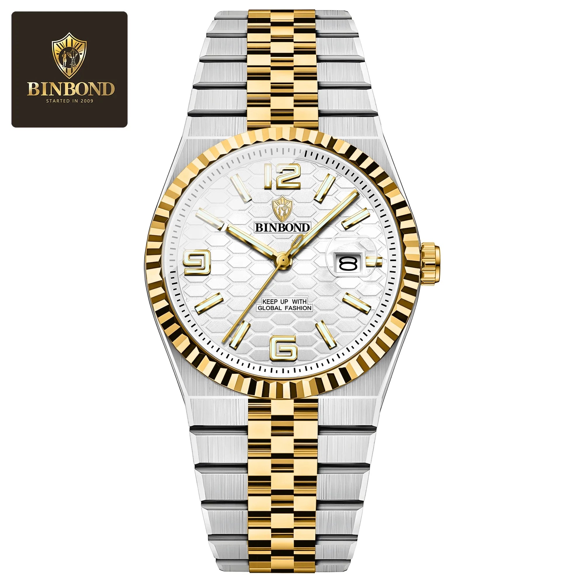 BINBOND High Quality Original Men Clock Waterproof Luminous Date Luxury Man Watch Stainless Steel Quartz Men's Watches Male