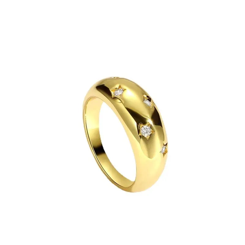 925 Sterling Silve Star Chunky Ring For Women Vintage Trendy Gold Color Zirconia Finger Stacking Rings Punk Accessories Jewelry