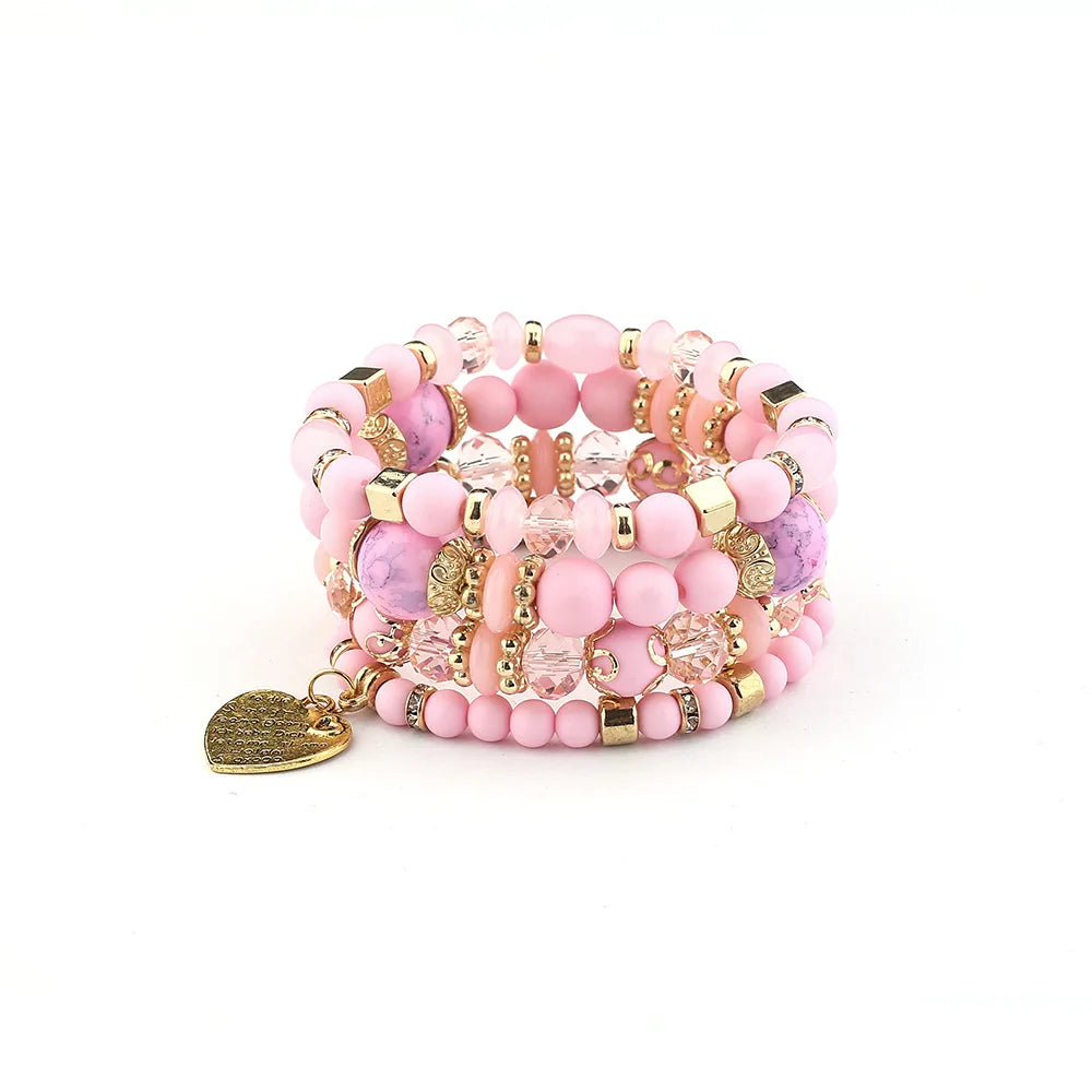 4Pcs/set Boho Ethnic Heart Beaded Bracelet Set For Women Handmade Crystal Beads Chain Bangle Female Bohemia Jewelry Gift