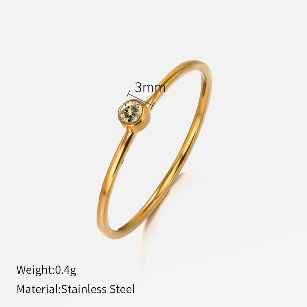 316 Stainless Steel Birthstone Ring Gold Color Simple Fashion Style For Women Festival Party Gift Jewelry Dropshipping