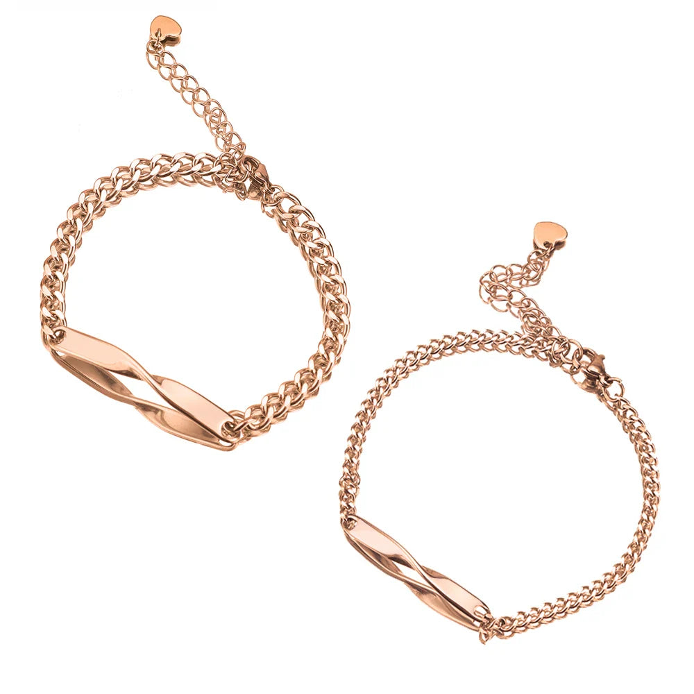 2pcs/set Titanium Steel Manufactured Mobius Couple Bracelet Customized Name Date Carved Bracelet Male and Female Jewelry Gifts