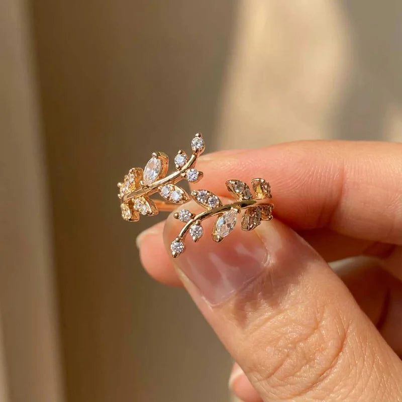 925 Sterling Silver Fashion Zircon Leaf Adjustable Rings for Women Gift Party High Quality stylish Fine Jewelry Hot Sales