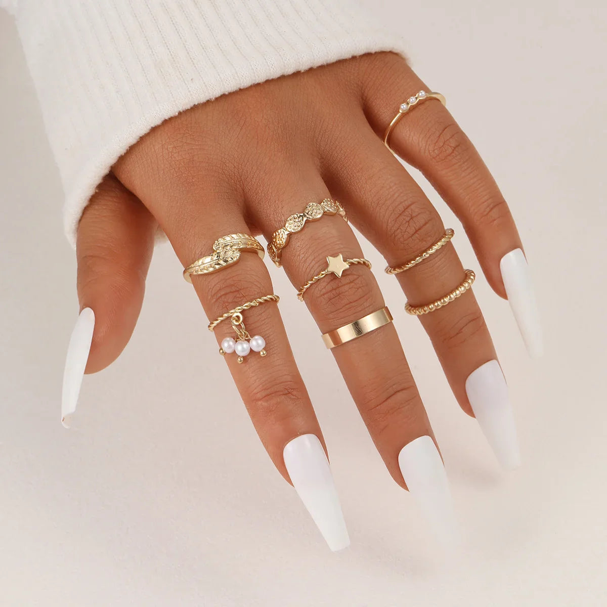 47Pcs/Set Vintage Gold Color Heart Rings Set For Women Men Hollow Butterfly Pearl Crystal Geometric Rings Trendy Finger Jewelry