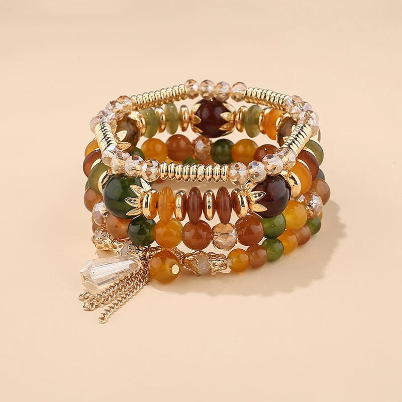 4Pcs New Tassel Charm Beads Bracelet Set For Women Colorful   Glass Beaded Chain Bangle Female Bohemian Jewelry