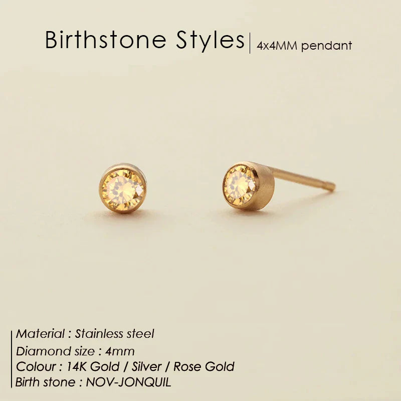 316 Stainless Steel Birthstone Ear Stud Piercing Gun Gold Color Push-Back Earrings Piercing Safe For Baby And Women Gift Jewelry