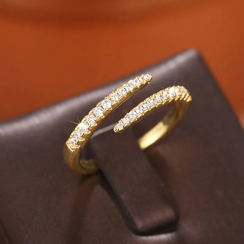 925 Sterling Silver Trendy Circle Finger Rings for Women Dazzling CZ Adjustable Ring Daily Wear Stackable Accessory Fine Jewelry