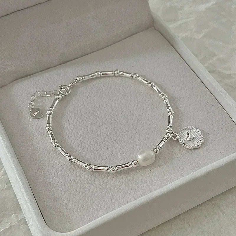 925 Sterling Silver Heart Shaped Necklace Bracelet Set for Women Vintage Korean Crystal Bracelets High Quality Set Party Jewelry