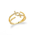 Zircon Double Cross Rings For Woman Stainless Steel Gold Color Shiny Opening Ring New Luxury Fashion Wedding Jewelry Gift Bague