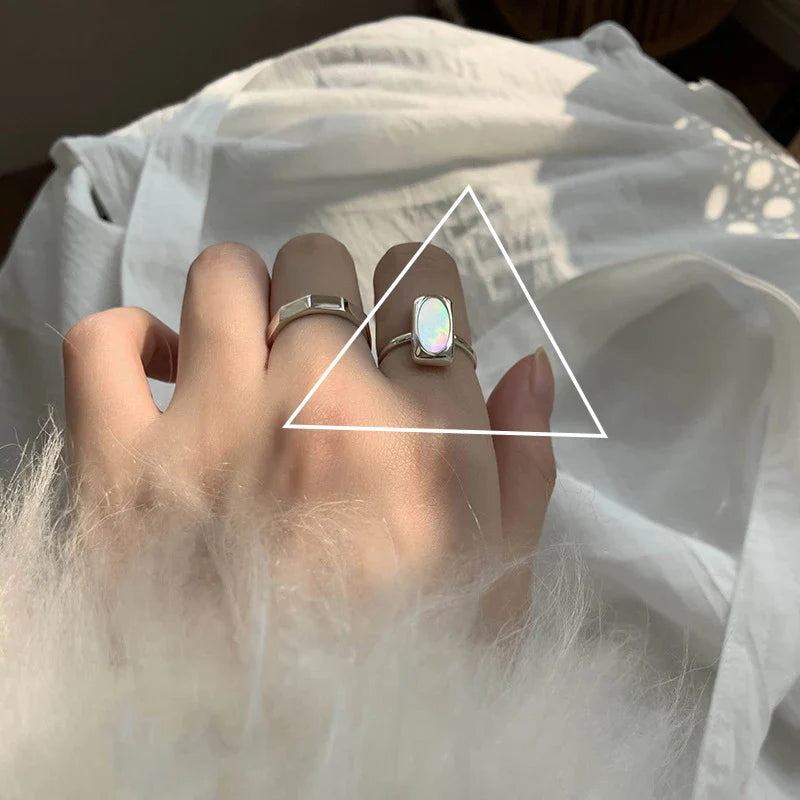 925 Sterling Silver plated Ring for Women Girl Gift Blace Stone Crystal Glaze Retro Punk Open Jewelry Dropship Wholesale
