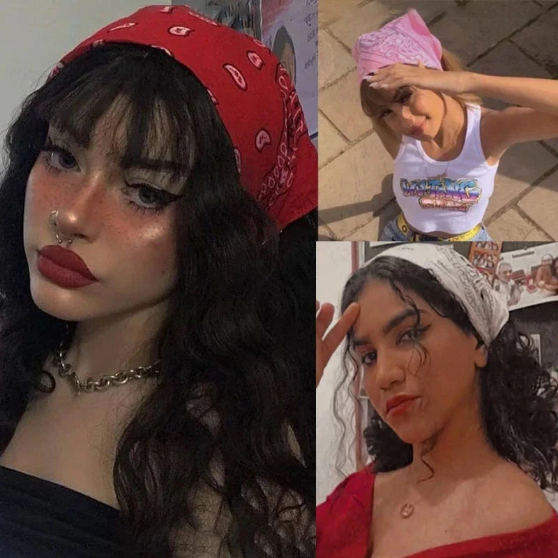 Hip Hop Women Bandana Scarf Girls Kids Punk Square Bandanas Headwear Fashion Bohemian Head Scarf Headbands Hair Accessories 2024