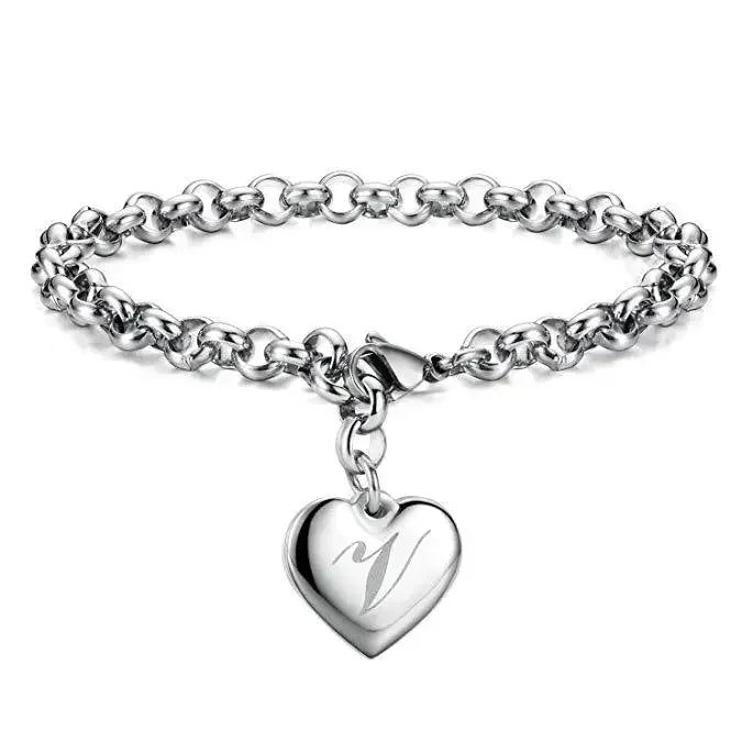 925 Sterling silver Fine 26 Letter women men chain Bracelet Charm Heart Cute wedding Personality Jewelry lady gift party 20cm