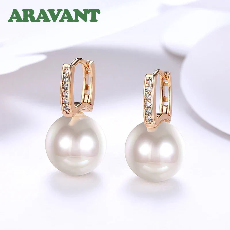 Aravant 925 Silver 18K Gold 12mm Pearl Drop Earrings For Women Wedding Fashion Jewelry