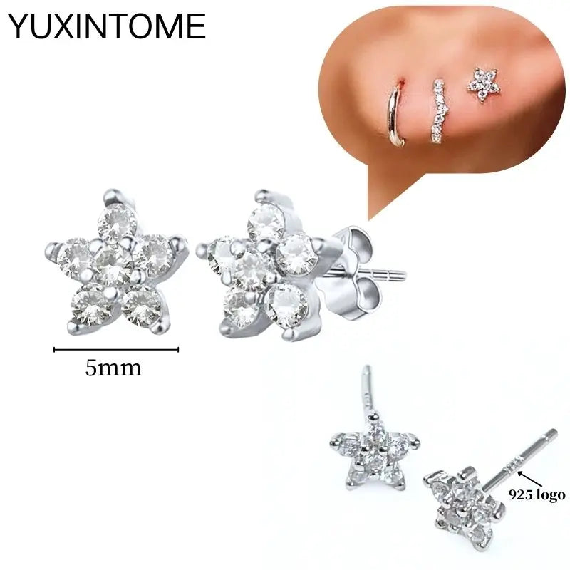 925 Sterling Silver Ear Needle Fashion Hoop Earrings White Crystal Luxury Women's Silver Earrings Wedding Women's Jewelry Gift