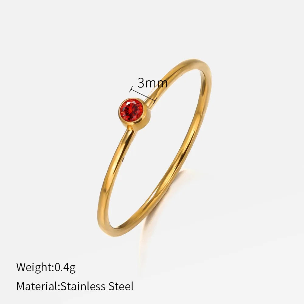 316 Stainless Steel Birthstone Ring Gold Color Simple Fashion Style For Women Festival Party Gift Jewelry Dropshipping