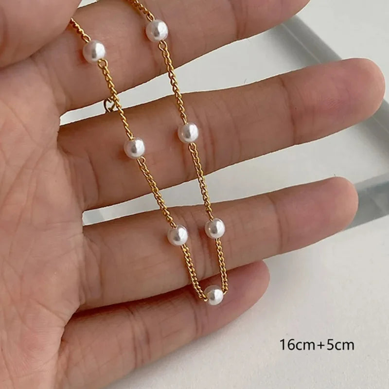 New Simple Imitation Pearl Chain Bracelet for Women Fashion Temperament Gold Color Chain Bracelets Party Hand Ornament Jewelry
