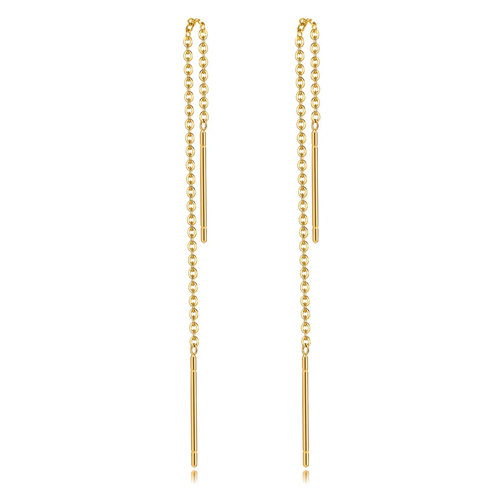Long Threader Earrings for Women, Thin Linear Earring,Stainless Steel Chain Drop Ear Line , Fashion Korean Jewelry