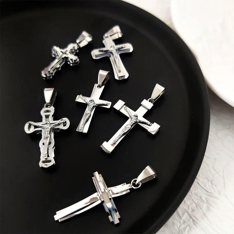Stainless Steel Jesus Cross Pendant 18K Gold Plated Elegant Christian Symbol Jewelry for Men Women Church Outfit Accent