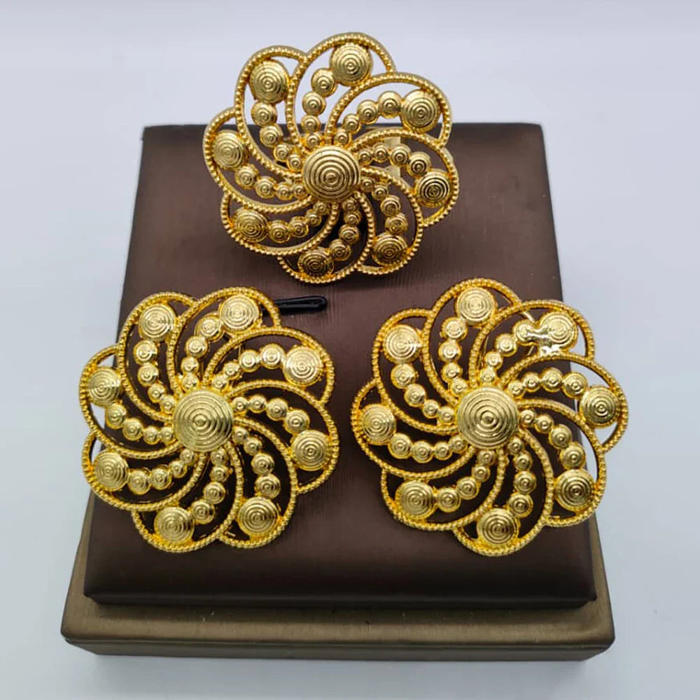 Brazilian Gold Color Jewelry Set for Women Clip Earrings and Finger Ring Weddings Party Jewelry Set Party Accessories Gifts